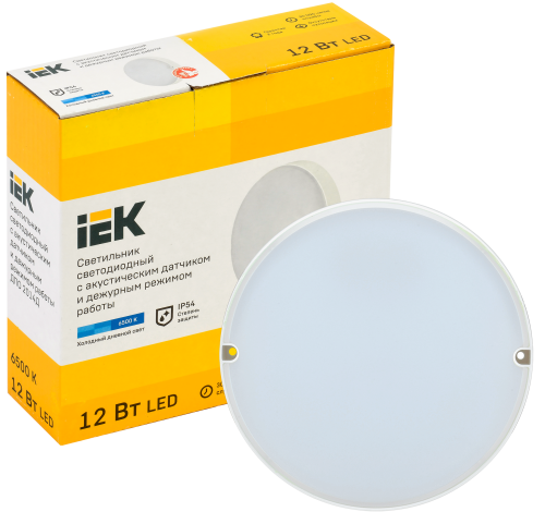 Светильник светодиодный ДПО 2014Д 12Вт IP54 6500К дежурный режим круг белый с акустическим датчиком | код LDPO3-2014D-12-6500-K01 | IEK фото 2