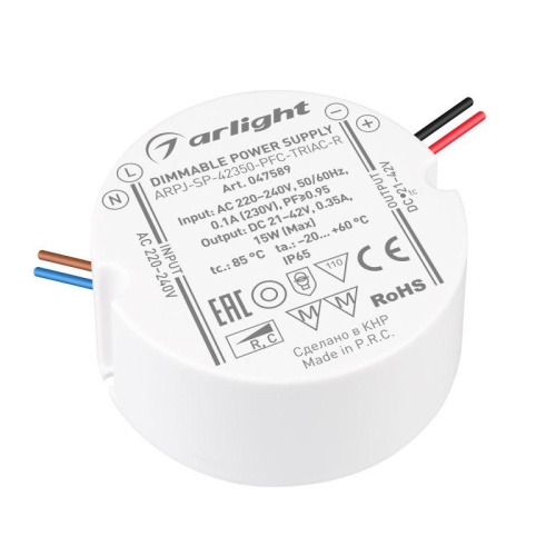 Блок питания ARPJ-SP-42350-PFC-TRIAC-R (15W, 21-42V, 350mA) (Arlight, IP65 Пластик, 5 лет) | код 47589 | Arlight Блок питания ARPJ-SP-42350-PFC-TRIAC-R (15W, 21-42V, 350mA) (Arlight, IP65 Пластик, 5 лет) | код 47589 | Arlight