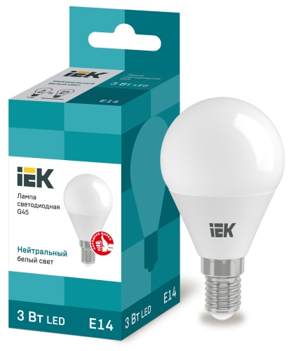 Лампа светодиодная LED 3вт E14 белый матовый шар ECO | код. LLE-G45-3-230-40-E14 | IEK