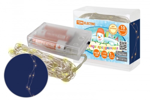 Гирлянда светодиодная Роса100 100LED, 10м, 3000К, 3хАА, TDM | код SQ0361-0053 | TDM