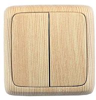 Выключатель двухклавишный наружный с изоляционной пластиной сосна 16А | код ВА16-153-02 | HEGEL