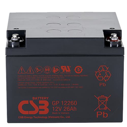 CSB GP12260 Аккумуляторная батарея для ИБП, напряжение: 12В, ёмкость: 26Ач, клеммы: под болт М5, Размеры ДШВ: 166х175х125мм, вес: 8,45кг. Срок службы: 5 лет. | код CSB GP12260 | CSB