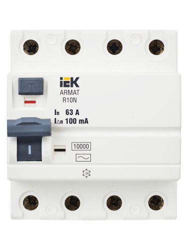 ARMAT Выключатель дифференциального тока R10N 4P 63А 100мА тип AC | код AR-R10N-4-063C100 | IEK фото 11