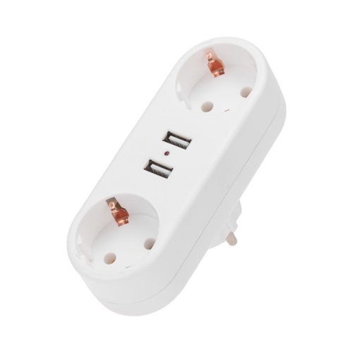 Двойник электрический линейный 16А с/з+2 USB-порта 2.4А бел. | код 11-1090 | Rexant