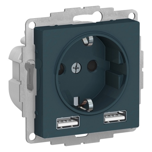 ATLASDESIGN РОЗЕТКА 16А c 2 USB A+A, 5В/2,4 А, 2х5В/1,2 А, механизм, ИЗУМРУД | код ATN000830 | Systeme Electric