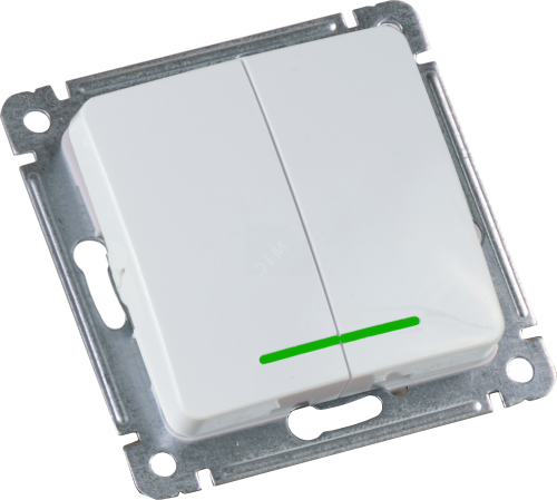 MASTER Выключатель двухклавишный с индикацией, скрытой установки, в рамку, белый | код ВС10-452 | HEGEL
