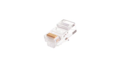 Коннектор NIKOMAX RJ45/8P8C под витую пару, Кат.5e (Класс D), 100МГц, покрытие 6мкд, под многожильный кабель, неэкранированный, круглый ввод, уп-ка 100шт. | код NMC-RJ88RE06UD1-100 | NIKOMAX