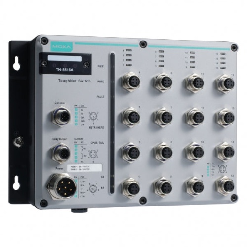 Коммутатор TN-5516A-WV-T L2 managed switch with 16 10/100BaseT(X) M12 ports, dual power input, 24 to 110 VDC, t: -40/75 | код 00-06096168 | MOXA