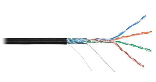 Кабель NIKOLAN F/UTP 4 пары, Кат.5e (Класс D), 100МГц, одножильный, BC (чистая медь), 24AWG (0,50мм), внешний, PE до -60С, черный, 305м | код NKL 4700B-BK | NIKOLAN