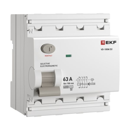 Выключатель дифференциального тока 4п 63А 100мА тип AC 6кА ВД-100N (S) электромех. PROxima | код E1046MS63100 | EKF фото 2