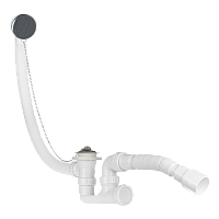 Сифон для ванны и глубокого поддона (выпуск с нержавеющей решеткой,с переливом 53см,с пробкой и цепочкой), с гофротрубой 40х40/50 | код ИС.110691 | MasterProf