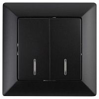 Выключатель Intro Solo 4-105-05 двухклавишный с подсветкой, 10А-250В, IP20, СУ, Solo, антрацит | код Б0053597 | ЭРА