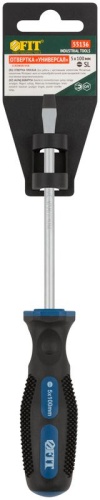 Отвертка "Универсал" CrV сталь прорезиненная ручка профи 5х100мм SL FIT 55136 фото 3