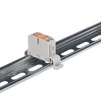 Блок распределительный с горизонт. адаптером на рейку шир. 35мм зажим push-in 4 точки подключения 2.5кв.мм сер. DKC DTP1-004-04SPUG-H