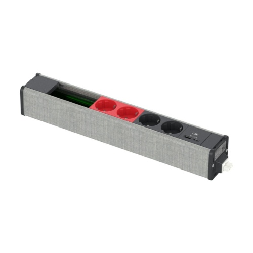 US+ Блок 2хРоз БЕЛАЯ+2хРоз КРАСНАЯ+2USB A/C+место(45х90) под VDI АНТР/СЕР.ТКАНЬ | код INS44271 | Systeme Electric