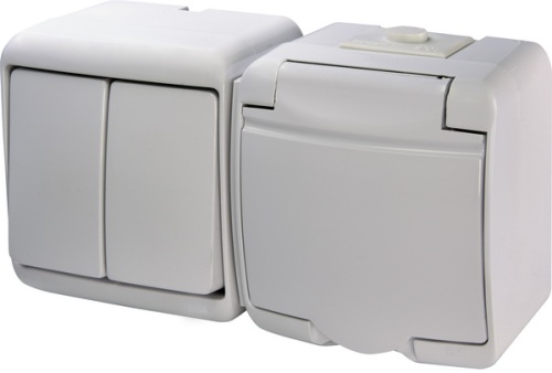 Микс_гориз. (2кл.выкл.+1-я роз.schuko_бел.кр.) (IP44/54) VRHH-2s | код 004668033 | ETI