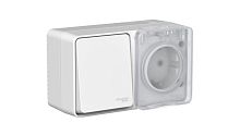Блок ОП AtlasDesign PROFI IP54 (розетка 16А заземл. защ. шторки + 1-кл. выключатель 10А) сер. | код ATN543070 | Systeme Electric