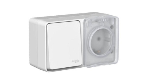 Блок ОП AtlasDesign PROFI IP54 (розетка 16А заземл. защ. шторки + 1-кл. выключатель 10А) сер. | код ATN543070 | Systeme Electric