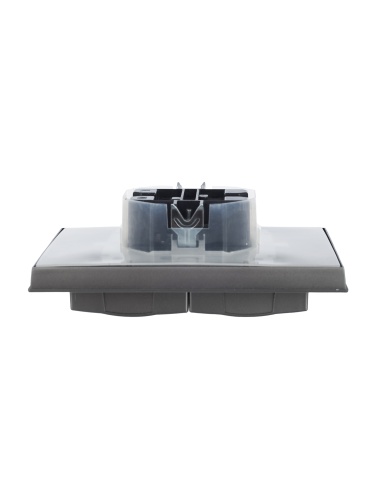 BRITE Розетка 2-местная с заземлением с защитными шторками и крышкой 16А в сборе IP44 РСбш12-3-44-БрС сталь | код BR-R26-16-44-K46-F | IEK фото 3