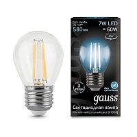 Лампа светодиодная филаментная Black Filament 7Вт шар 4100К E27 | Код. 105802207 | Gauss
