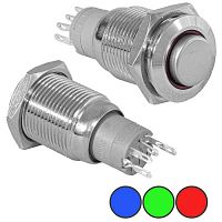 Кнопка антивандальная с подсветкой RUICHI LAS2-GQH-11E/Y on-(on), М16, IP40, никелированная латунь | код 77975 | Ruichi