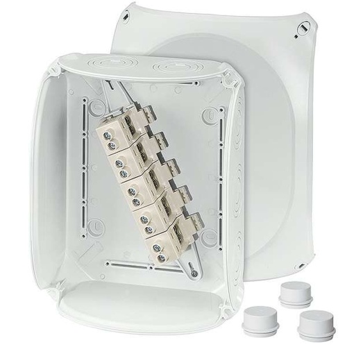 Коробка 255х205х112, 10хМ25,М40,М50, 5-пол.кл.6-35кв.мм, серый, PP, IP55/IP66 c 3хESM40 DK 2525 G | код 62000016 | HENSEL