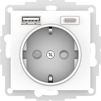 Розетка AtlasDesign 16А с 2-мя заряд. устройствами USB тип A+C 5В/2.4А 2х5В/1.2А механизм бел. | код ATN000132 | Schneider Electric
