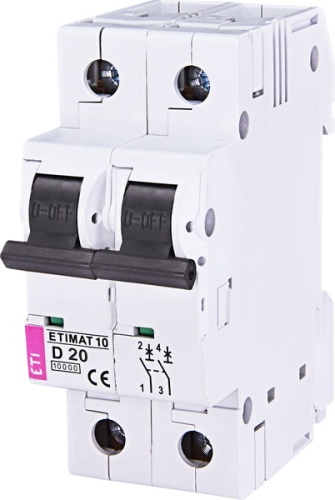 Автоматический выключатель ETIMAT 10 2p D 20А (10 kA) | код 002153717 | ETI