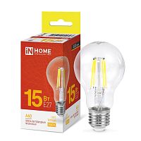 Лампа светодиодная LED-A60-deco 15Вт 230В Е27 3000К 1480Лм прозрачная IN HOME | код 4690612055893 | IN HOME