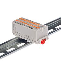 Блок распределительный с вертикал. адаптером на рейки шир. 15/35мм зажим push-in 1 ввод 6кв.мм 18 точек подключения 2.5кв.мм сер. DKC DTP1-118-104SPUG-V