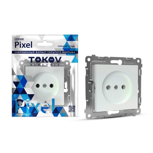 Розетка 1-м СП Pixel 16А IP20 без заземл. механизм перламутр. | код TKE-PX-R1-C04 | TOKOV ELECTRIC