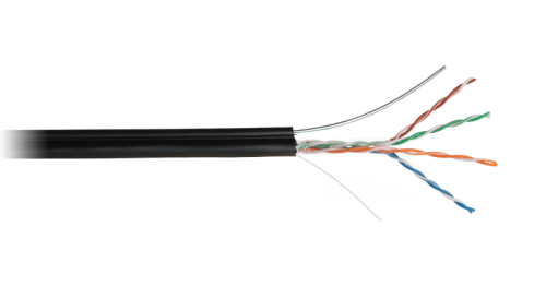 Кабель NETLAN U/UTP 4 пары, Кат.5e (Класс D), 100МГц, одножильный, BC (чистая медь), внешний, PE до -40C, с одножильным тросом, черный, 305м | код _EC-UU004-5E-PE-SW-BK_SL001 | NETLAN