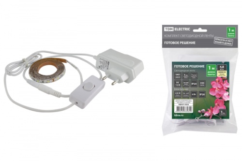 Комплект светодиодной ленты SMD2835-60 LED/м-12 В-4,8 Вт/м-IP20-3000 К (1 м), 6 Вт TDM | код SQ0331-0222 | TDM