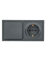 Блок ОП LETO (1-кл. выключатель + 1-м розетка с заземл.) горизонт. графит LEZARD 752-3400-170BAP