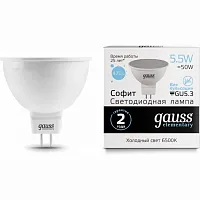 Лампа светодиодная LED 5.5 Вт 470 лм 6500К AC180-240В GU5.3 софит MR16 холодная Elementary Gauss | код 13536 | GAUSS