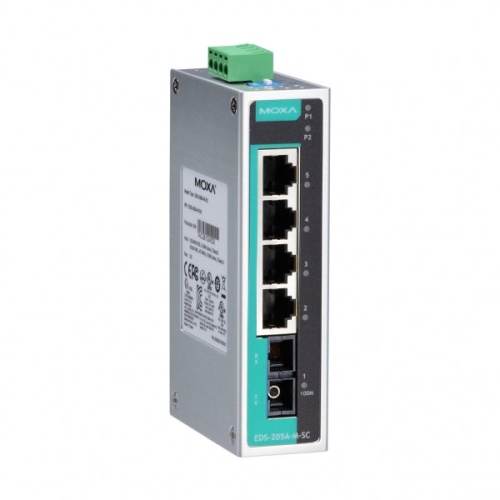 Коммутатор EDS-205A-M-SC-T 5 port switch, 4 x 10/100 TX, 1 x 100 FX (multimode), dual power, t:-40/+75 | код 00-06031621 | MOXA