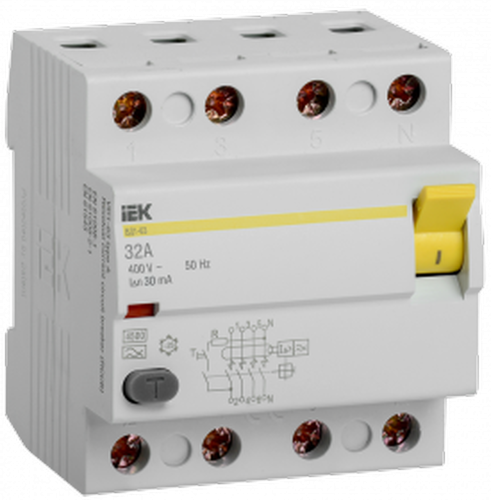 Выключатель дифференциального тока (УЗО) ВД1-63 4Р 32А 30мА А(Электромеханическое) | код MDV11-4-032-030 | IEK