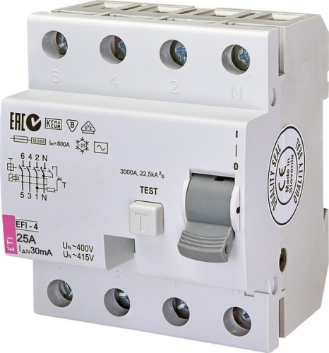 Реле дифференциальное (УЗО) EFI-4 25/0,03 тип AC (10kA) | код 002062142 | ETI