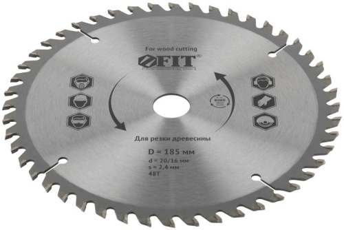 Диск пильный для циркулярных пил по дереву 185x20/16x48T | код 37740 | FIT Диск пильный для циркулярных пил по дереву 185x20/16x48T | код 37740 | FIT
