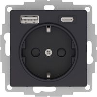 Розетка AtlasDesign 16А с 2-мя заряд. устройствами USB тип A+C 5В/2.4А 2х5В/1.2А механизм карбон | код ATN001032 | Schneider Electric