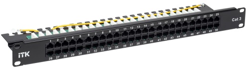 ITK 1U телефонная патч-панель кат.3 50 портов RJ45 (Dual) | код PP50-1UC03U-D05 | IEK