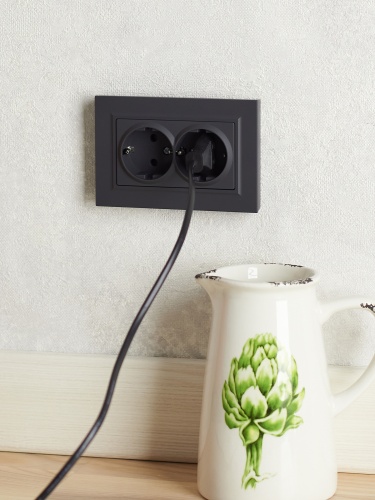 BRITE Розетка 2-местная с заземлением с защитными шторками 16А в сборе РСш12-3-БрГ графит | код BR-R24-16-K53-F | IEK фото 4