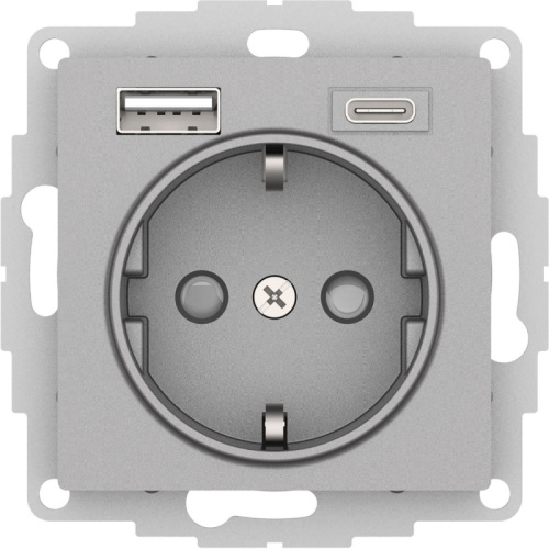 ATLASDESIGN РОЗЕТКА 16А c 2 USB A+C, 5В/2,4А/3,0А, 2х5В/1,5А, механизм, АЛЮМИНИЙ | код ATN000332 | Systeme Electric