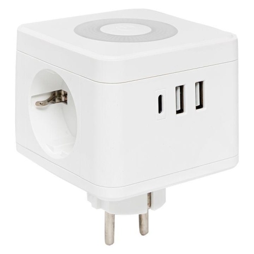 Разветвитель 3-м куб 2 гнезда 2хUSB 2.4А + тип C + ночник | код UBA-CUB-T2-TC | EKF