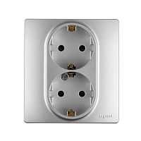 Розетка 2-местная с заземлением с защитными шторками 16А безвинтовое крепление в сборе алюминий INSPIRIA | код 673757 | IEK