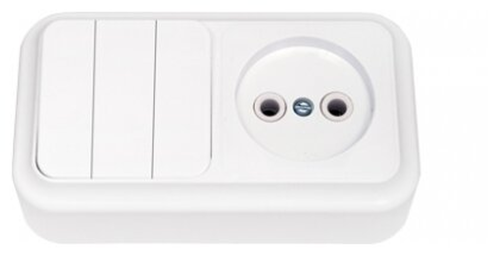 Беларусь Блок: выключатель трехклавишный + розетка без заземления наружный Пралеска | код. Блок 3В-РЦ-525 | БелТИЗ