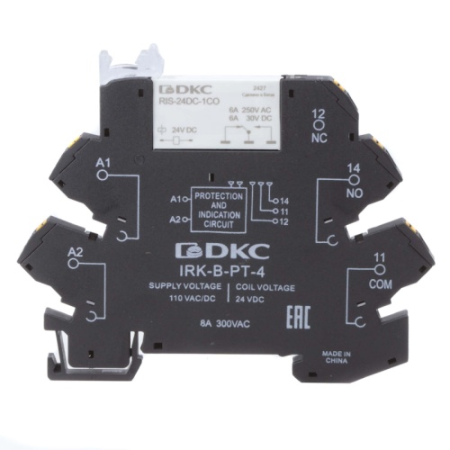 Реле интерфейсное, 1CO, ком. ток 6А, AgSnO2, напряжение 110V AC/DC, push-in клеммы. | код IRK-110UC-1CO-PT | DKC