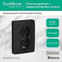 Розетка двухместная BLANCA, скрытый монтаж, с заземлением, антрацит | код. BLNRS001026 | Schneider Electric