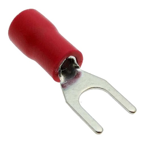 Наконечник кабельный вилочный изолированный RUICHI SVS1.25-4, 19 А, 22-16 AWG, красный, латунь луженая | код 61240 | Ruichi