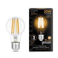 Лампа светодиодная филаментная Black Filament 20Вт A60 грушевидная 2700К тепл. бел. E27 1800лм | код 102902120 | GAUSS